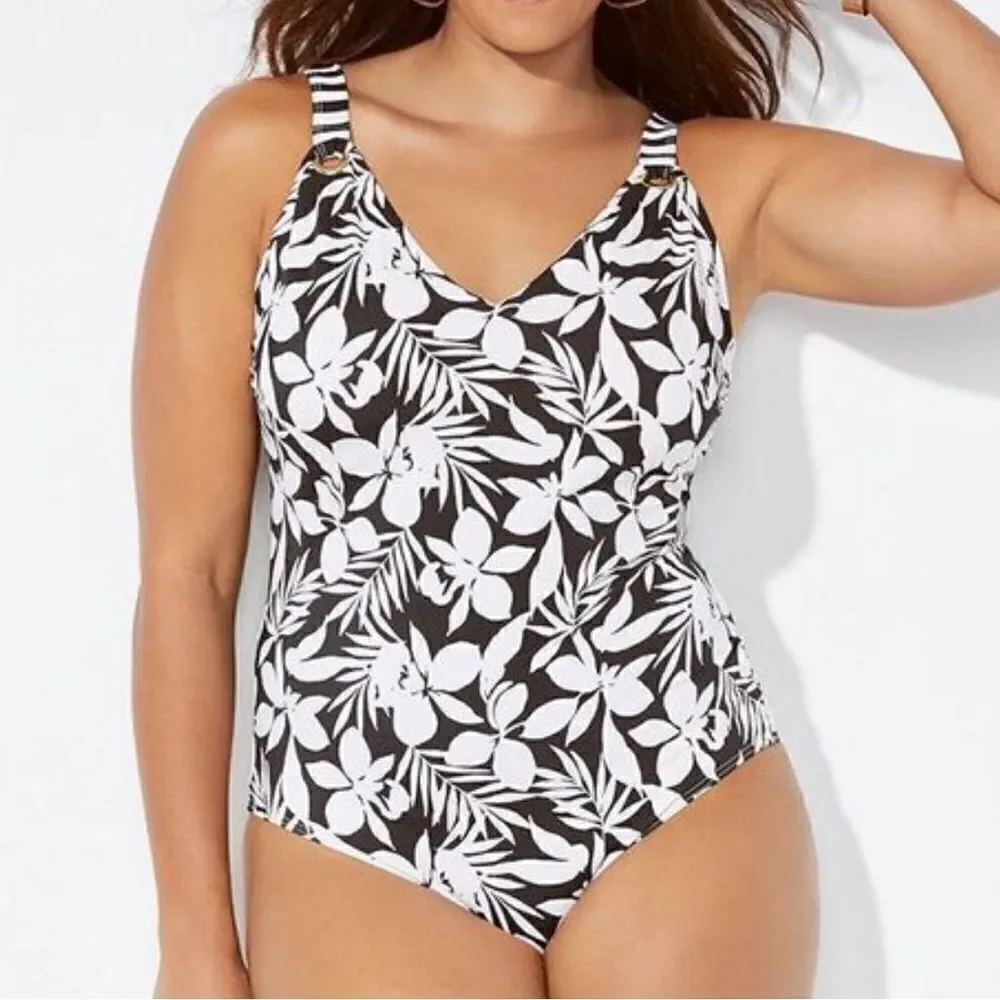 Swimsuits For All Plus Size One Piece Swimsuit With Back Detail, Size 16